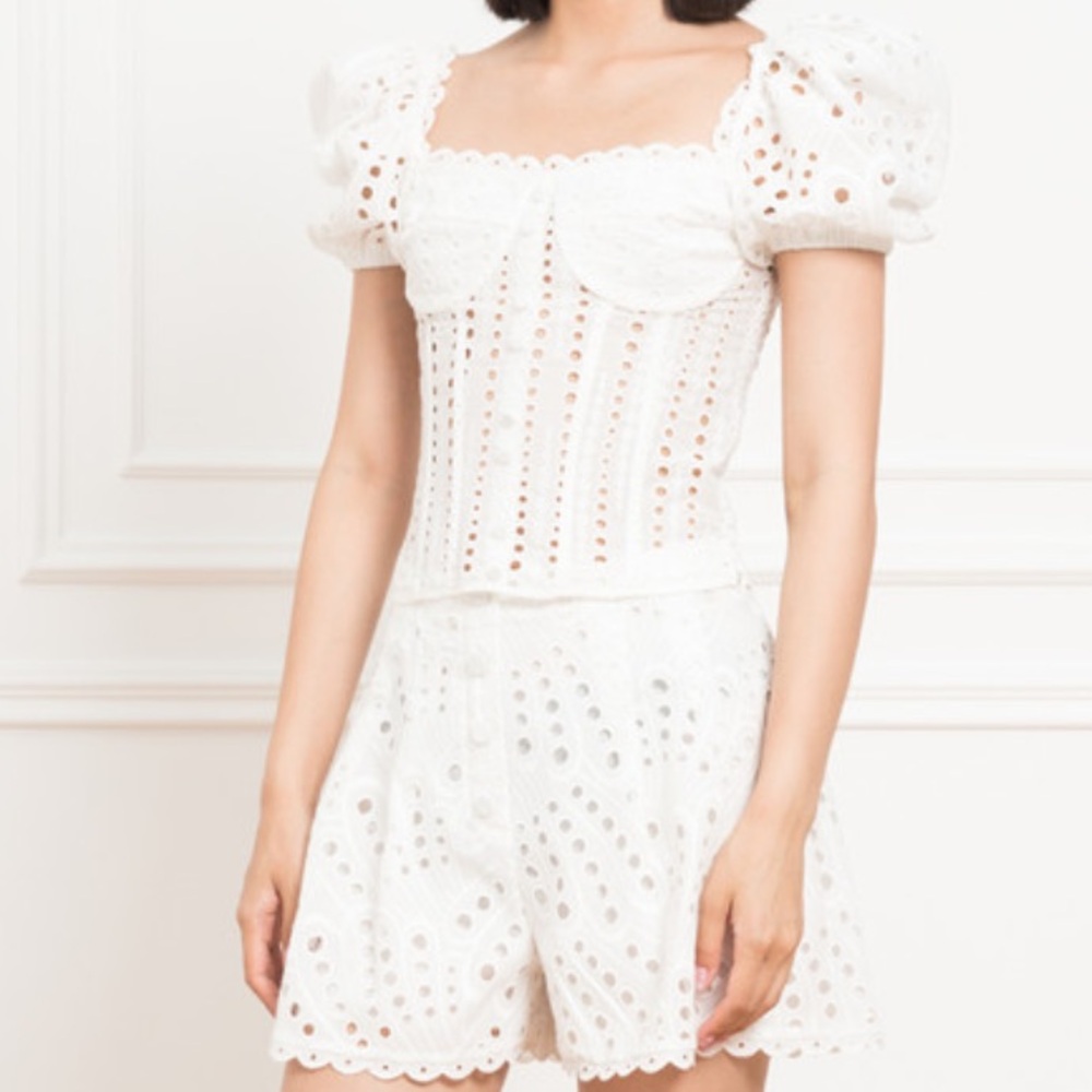 CHARO RUIZ ELLA WHITE BUSTIER TOP WITH BRODERIE ANGLAISE EMBROIDERY - Picture 8 of 10